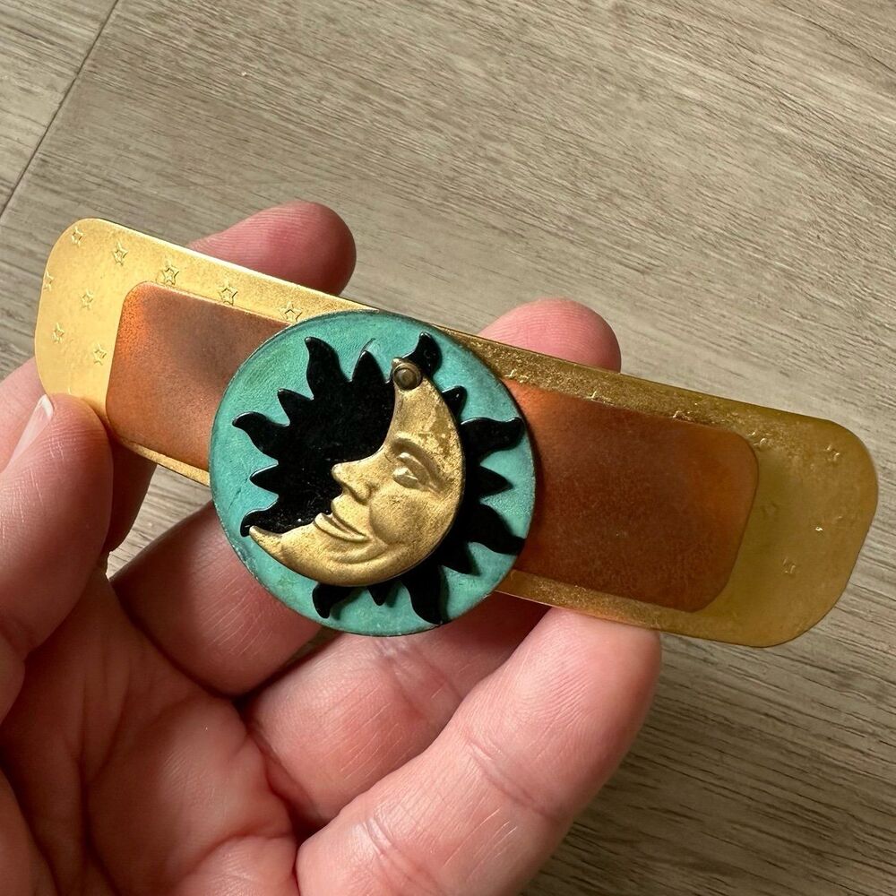 Celestial Moon Sun Boho Gold French Hair Clip - Picture 6 of 9